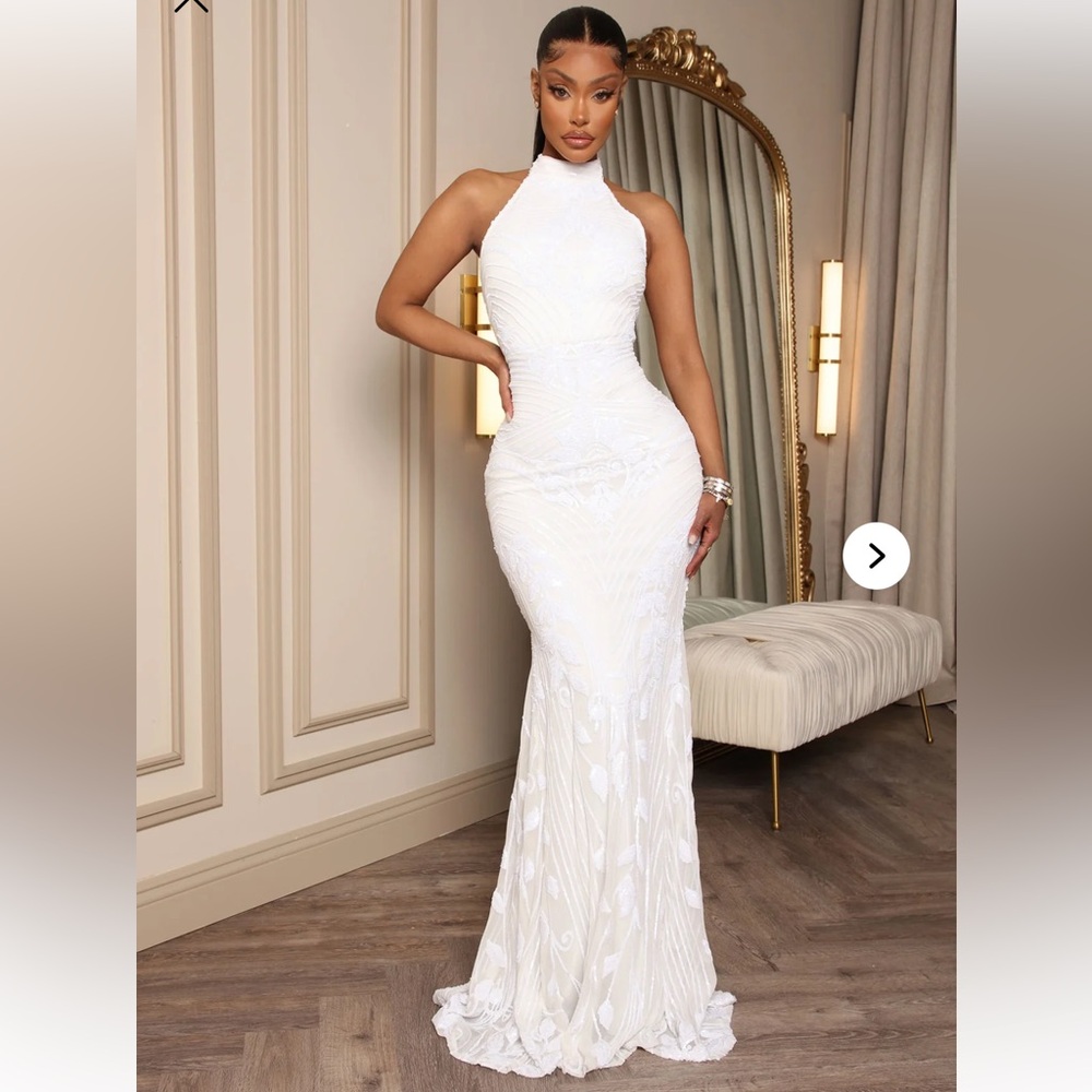 Elegant White Sequined Gown